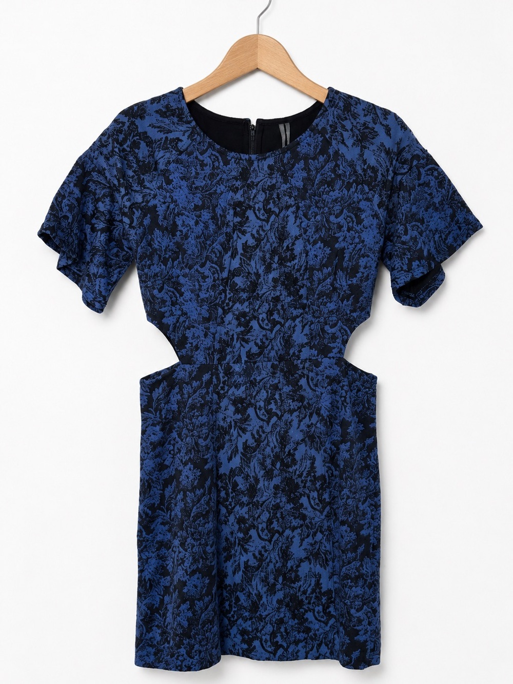 Anthropologie Blue & Black Cutout Mini Dress Size 4 Edgy Statement Date Night